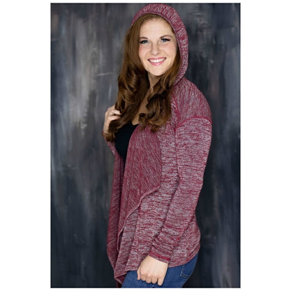Lucky Lotus Hoodie Cardigan Red Gray XS